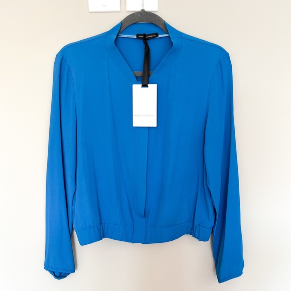 $280 NWT Mariella Rosati Made In Italy Blue Zip Up Top Blouse Long Sleeve 40IT - Picture 15 of 17
